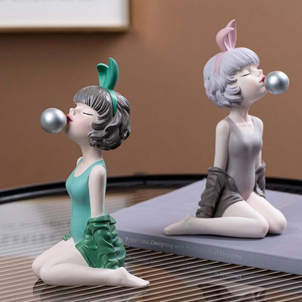 

decorative objects & figurines nordic bubble girl resin sculpture home living room porch decoration crafts friend birthday gift