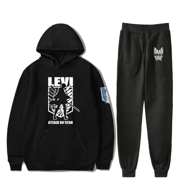 

men's hoodies & sweatshirts 2021 attack on titan + jogger pants sweatpants two piece set men/womens hooded sweatshirt suit oversized tr, Black
