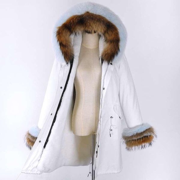 

women's fur & faux 2021 waterproof long parka real coat winter jacket raccoon collar cuffs natural thick warm liner women style, Black