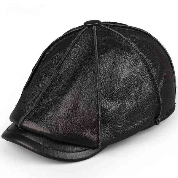 Восьмиугольный подлинный берет шляпа зима мужская кожаная кожа из мужской кожи элегантный модный студент языка CAP Snapback Caps для драйвера