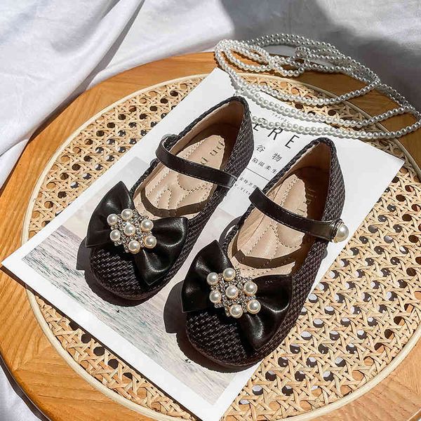 

baby shoes girls' 2021 autumn children's single princess pearl bow, Black