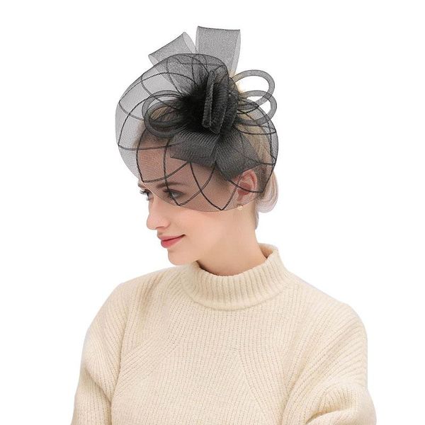 

stingy brim hats fascinators hat women flower mesh ribbons feathers fedoras headband or a clip cocktail party headwear for girls m13, Blue;gray