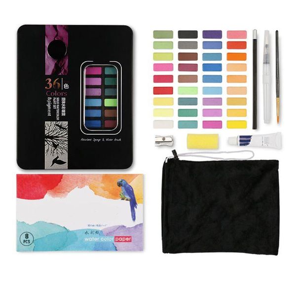 

gift sets solid watercolor paint set 36 colors art with water brush pen painting pigment
