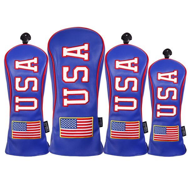 

usa flag embroidery pu leather golf club headcover driver fairway wood hybrid cover