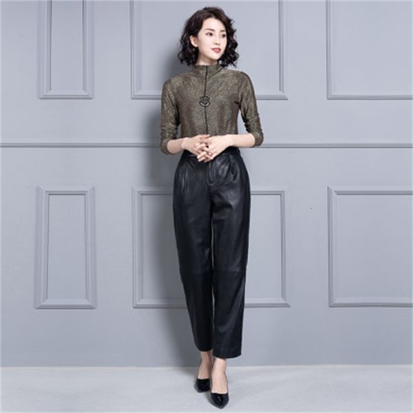 

2021 genuine sheep leather trousers of the female form kp3 54ou, Black;white