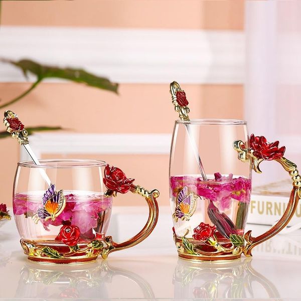 

wine glasses blue rose crystal cup flower tea glass high-grade water mug ddc-46