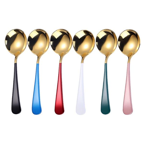 

spoons 1 set 6pcs round stainless steel home scoops multi-function