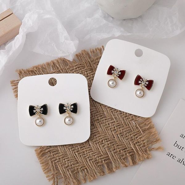 

vsnow fashion red black color velour bowknot dangle earrings for women exquisite pearl rhinestone snowflake earrings jewelry, Silver