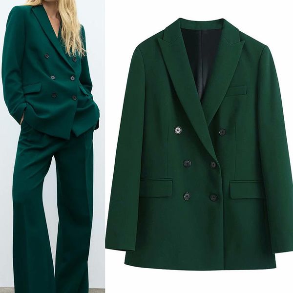 

women's suits & blazers zar blazer women double-breasted slim dark green 2021 office fall elegant retro style fashion casual mid-long c, White;black