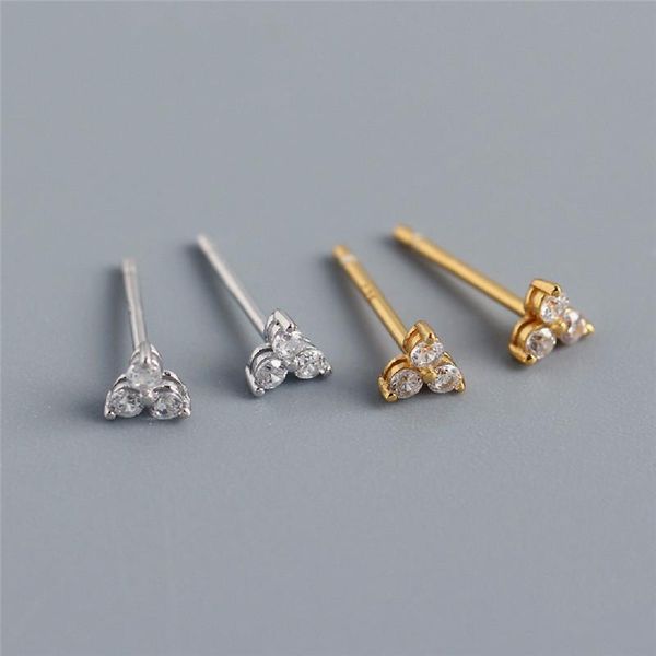 

stud lexie diary mini real 925 sterling silver white zircon clover earrings for women flower jewelry girl birthday gift, Golden;silver