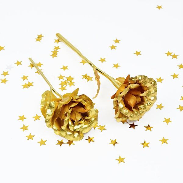 

1pc foil gold rose flower wedding party romantic golden rose decoration valentines day gift home artificial foil flower decor 65