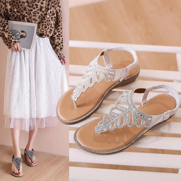 

sandals women shoes 2021 fashion comfy female summer plus size 35-43 girls pinch toe rhinestone flat womans slipper, Black