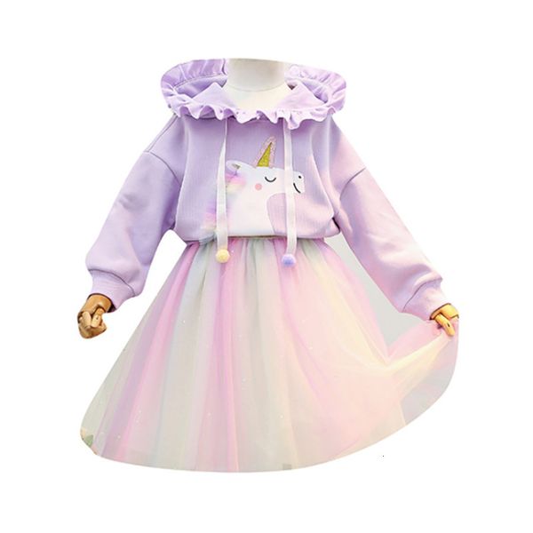 

2021 new girls unicorn outfit sweater shirt children hooded 2pcs du91, White