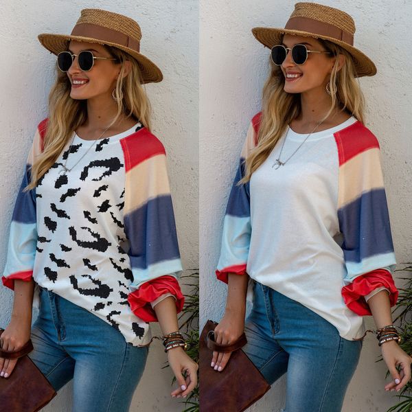 

new independent station european and american round neck watercolor balloon sleeve multicolor hoodie womens top, Black