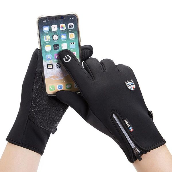 

warm touch screen gloves men's winter riding waterproof plus fleece gloves outdoor riding non-slip touch screen gloves customization, Black