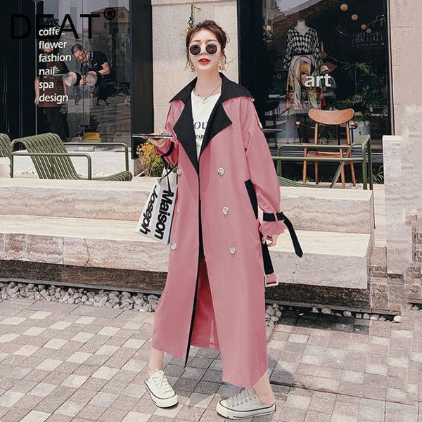 

women's trench coats deat woman coat color block lined design full sleeve lapel long high street style windbreak 2021 autumn korean fas, Tan;black
