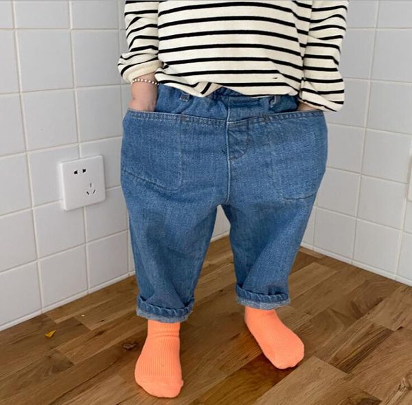 

2021 new arrival girls boys denim long pants spring fashion kids jean pants 1-6 years yl73, Blue