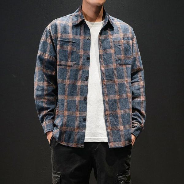 

men's casual shirts 2021 spring plaid men shirt long sleeve cotton blended mens slim streetwear vintage dress, White;black