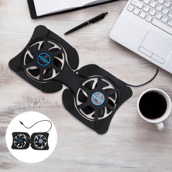 

portable foldable lapcooler usb cooler 2 fans computer stand chill mat notebook cooling mat (black)
