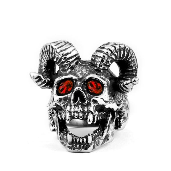 

wedding rings zinc alloy mens animal goat head skull ring punk rock biker vintage black big sheep male red stone jewelry anel, Slivery;golden
