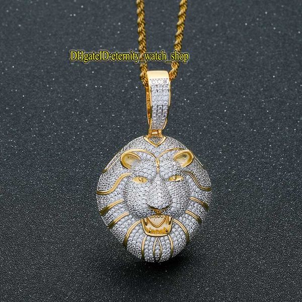 

eternity 2021 new high-quality animal print lion head pendant hip hop micro-inlaid cz diamond two-color personality hiphop pendant for men, Silver