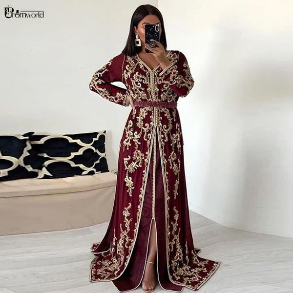 

party dresses burgundy caftan marocain evening gowns for women gold embroidered long sleeves muslim vestidos formales robes de soirÃ©e, White;black