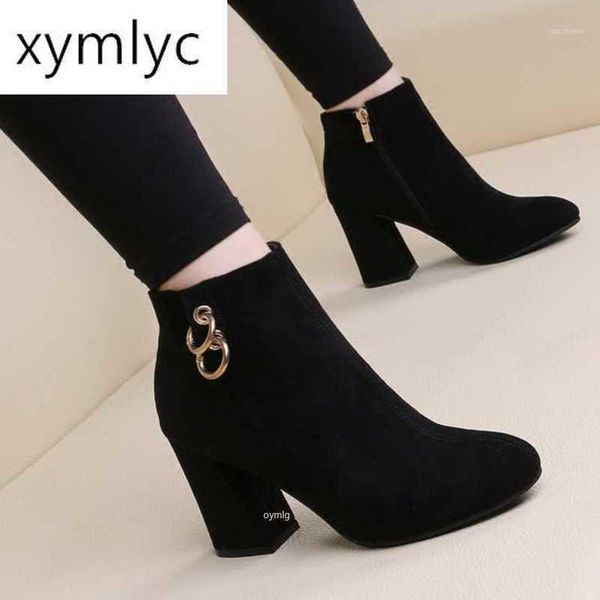 

boots retro women warm and velvet women's vintage block heel ankle side zipper high heels shoes big sizes 35-43, Black