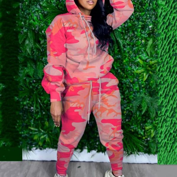 

street style pullover 2 piece sets women pocket sweatshirt hoodies and pants outfits 2021 fashion new pink camouflage lounge set, Gray