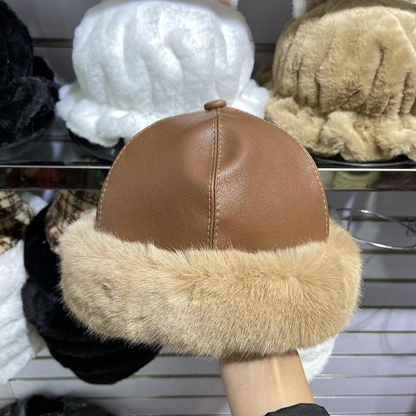 

beanies winter pu plush landlord beanie hat mountaineering fashion men's warm street trendy hip hop melon leather gorros