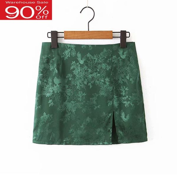 

skirts split mini vintage cheongsam style pencil flroal printing fashion streetwear, Black