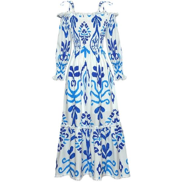 

casual dresses 2021 fashion women spring robe runway designers full sleeve off the shoulder print vintage long dress holiday vestidos, Black;gray