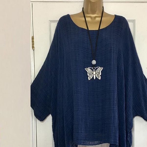 

5xl ladies linen plus size shirt long shirt women blouse loose solid casual female shirt roupas feminina o neck red blusas, White