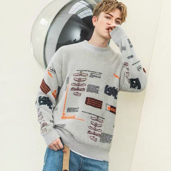 

knitwear lacible graffiti sweater men casual harajuku hip hop knitted pullovers male long sleeve outwear streetwear 6zxi, White;black