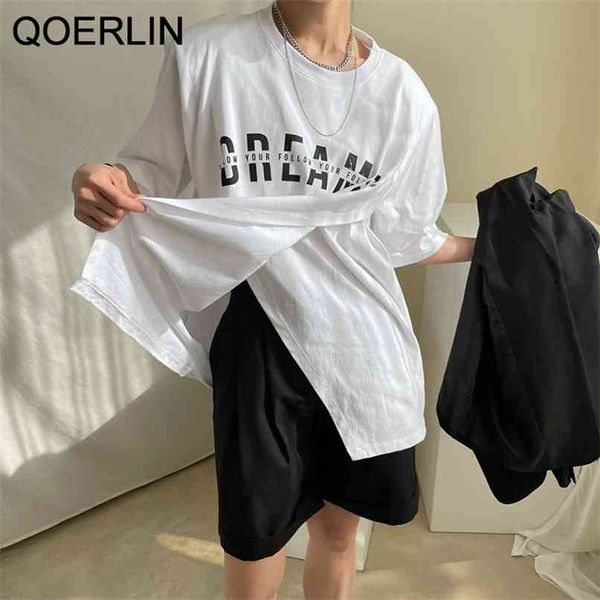 

harajuku oversize irregular split letter print short sleeve loose classic black white t shirts streetwear 210601