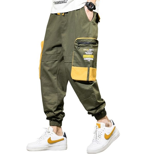 

men's pants 2021 harajuku men streetwear big pockets hip hop cargo harem joggers trousers abz692 7m53, Black
