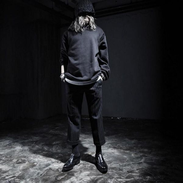 

size men lager clothing shopping men's singer nightclub straight stripe eight pants / m-2xl, Black