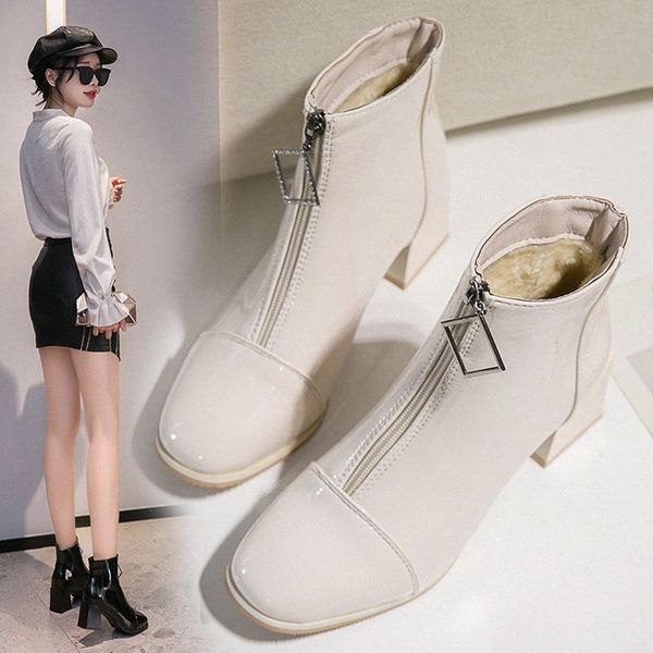 

platform boots front zipper ankle boots for women 2019 fashion chunky heels women platform winter shoes woman k1127 chukka boots ladie 90kf#, Black