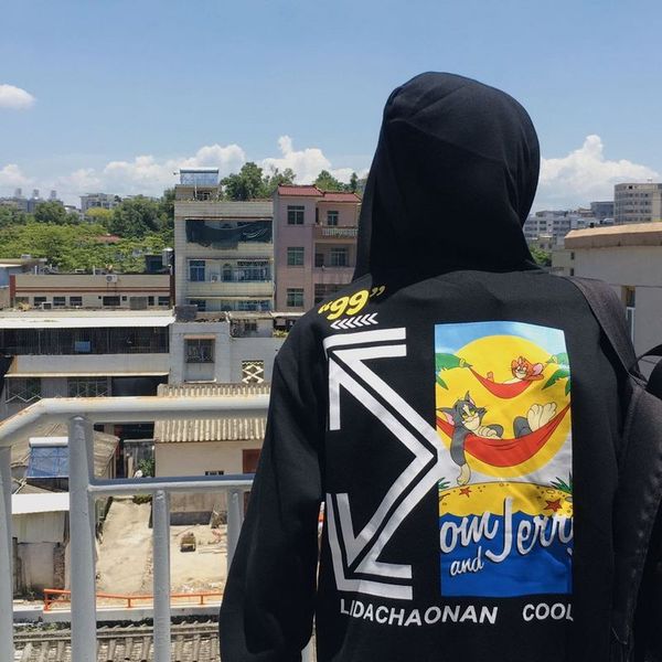 

fashion brand new cartoon character arrow versatile loose plush men's and women's hooded sweater, Black