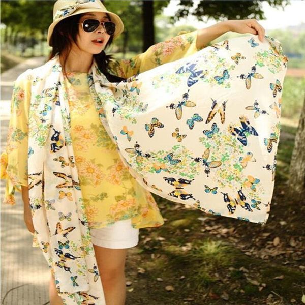 

scarves summer women scarf butterfly printed chiffon shawl air conditioning shawls long head neckscarf, Blue;gray