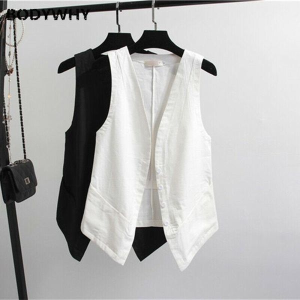 

women's vests womens casual cotton linen vest waistcoat sleeveless jackets coats comfort m-4xl women plus size for, Black;white