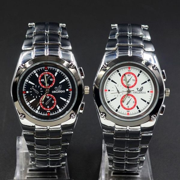 

wristwatches fashion wrist watch men's 3 dials style round metal alloy band quartz watches 6878, Slivery;brown