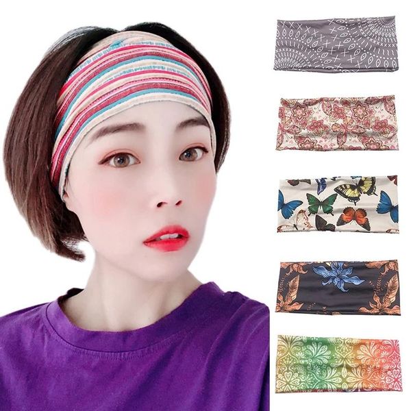 New Floral Print Turban Headwrap Sports Elastico Yoga Hairband Fashion Cotton Fabric Ampia fascia per accessori per capelli da donna