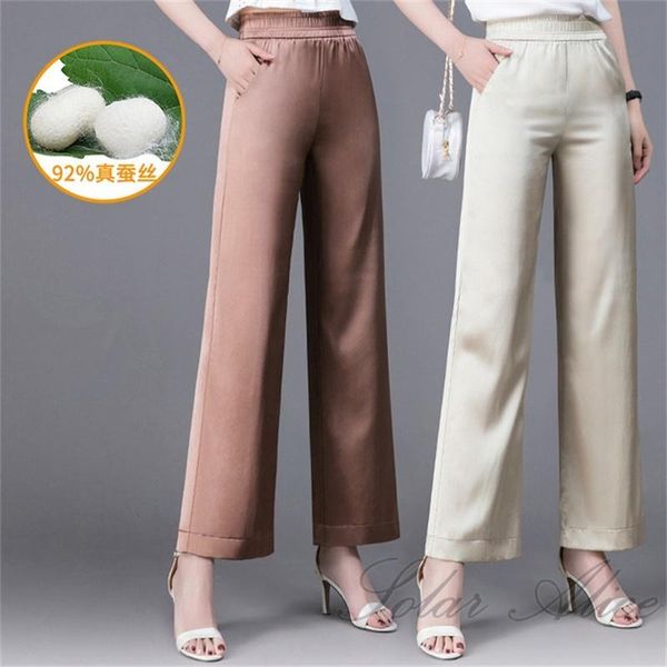 

women's pants & capris 2021 summer mulberry silk straight casual high waist thin section slim loose, Black;white