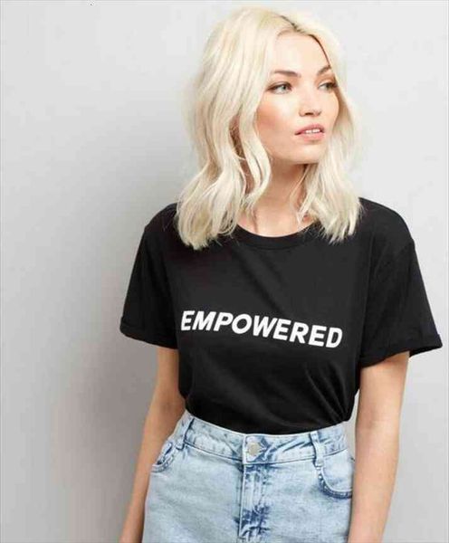 

empowered letter printed womens t shirts 100% cotton funny tee hipster casual tumblr aesthetic slogan, White