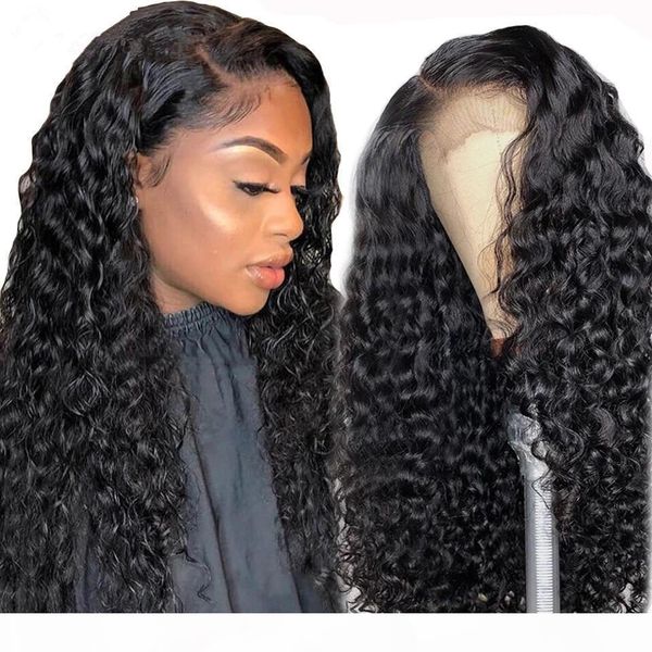 

150% density deep wave brazilian lace front human hair wigs for black women preplucked glueless brazilian curly hd 360 lace frontal wig, Black;brown