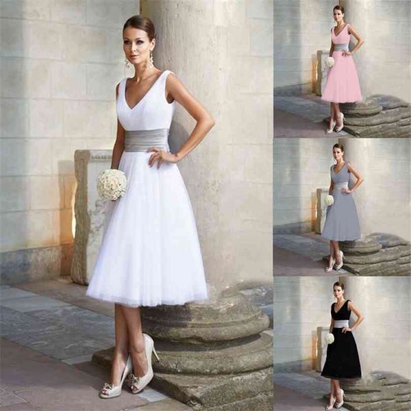 Weißes Kleid Frauen Sommer ärmellos Plus Size Kleidung V-Ausschnitt A-Linie Slim ES für Party Vestido Feminina LR117 210531