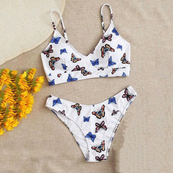 

omen split badpak women v-neck butterfly print high taille tweedelige bikini beach pak female buy q6, White;black