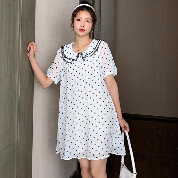 

maternity dresses 07593# dress summer polka dot short sleeves loose midi plus size pregnancy pregnant women mom, White