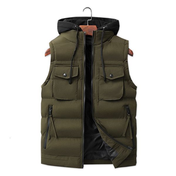 

autumn and winter men's hooded solid down vest large cotton jacket, Black;white