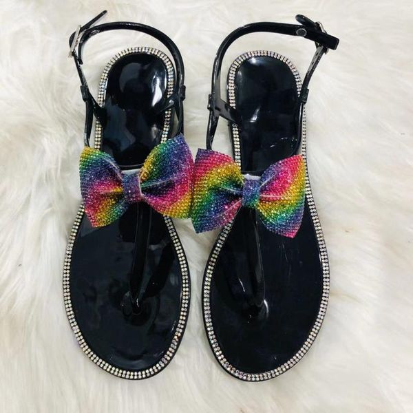 

sandals women fahion home slippers multicolor crystal diamond bows flip flops jelly pvc summer beach 2021, Black